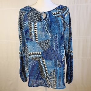 Dress Barn Boho long sleeve crochet trim tunic S
